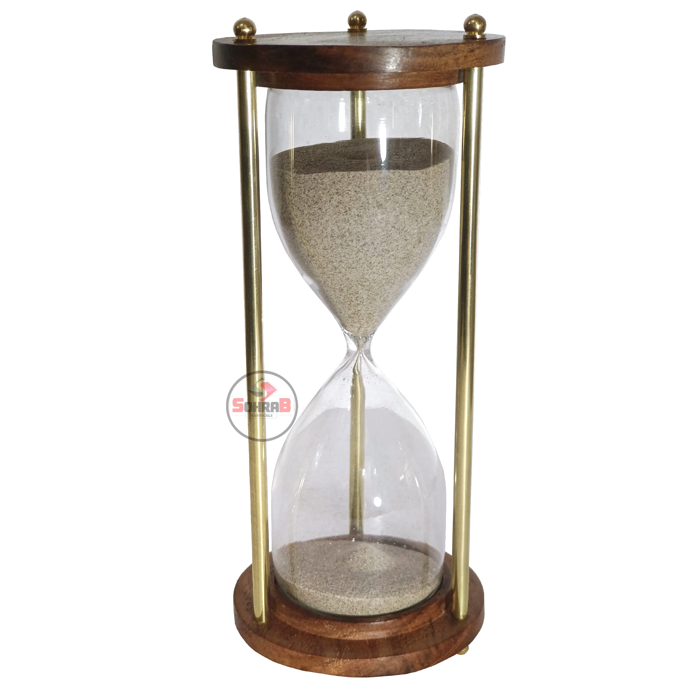 Rosewood Brass Hourglass with Qoute 7 inches 30 Minute Sand Timer | Sand Clock | Timer with Sparkling Natural Sand for Home & Kitchen Office Table Desk