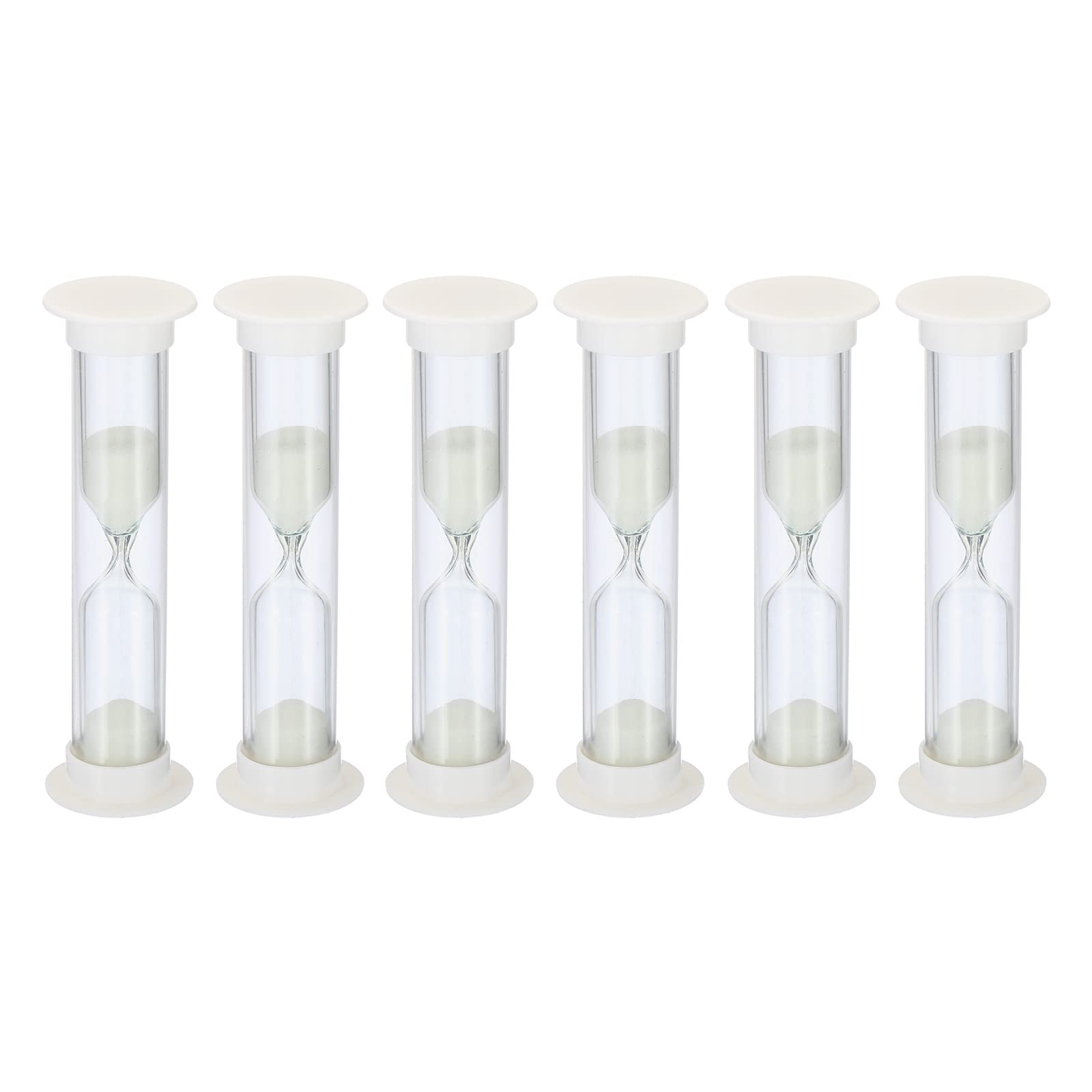 PATIKIL 2 Minute Sand Timer, 6Pcs Small Sandy Clock with Plastic Cover, Count Down Sand Glass for Games, Kitchen, Party Favors DIY Decoration, White