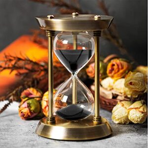 60 minute hourglass sand timer with metal frame, bronze big size antique sand clock, black sand