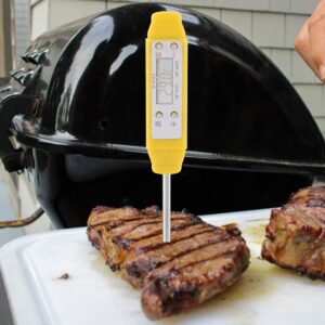 Instant Read Meat Thermometer, Digital Food Probe, Digital Cooking Food Thermometer for Kitchen BBQ Milk(Without Battery)(Yellow)