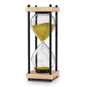 suliao hour glasses with sand 60 minutes: large 10 inch wooden gold sand timer clock, reloj de arena 1 hora, antique sand watch 60 min, 1 hour hourglass sandglass for home office desk decor