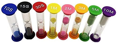 Inzopo 8Pcs Hourglass Sand Timer Sandglass Sand Clock Timer Game Timer Hourglass Timer Sand Clock Timer for Games Classroom Home Office, 10/15/ 30 Seconds & 1/2/ 3/5/ 10 Minutes
