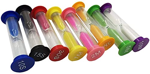 Inzopo 8Pcs Hourglass Sand Timer Sandglass Sand Clock Timer Game Timer Hourglass Timer Sand Clock Timer for Games Classroom Home Office, 10/15/ 30 Seconds & 1/2/ 3/5/ 10 Minutes