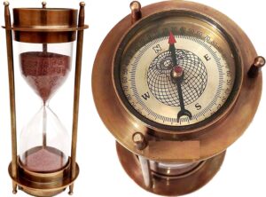 7" nautical brass sand timer hourglass with maritime brass compass table decorative rustic vintage home decor gifts