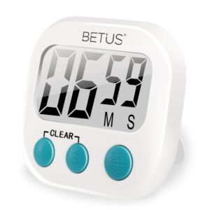betus digital kitchen timer - big digits, simple operation and loud alarm - magnetic backing or table stand - stopwatch count up and down for cooking baking sports games office
