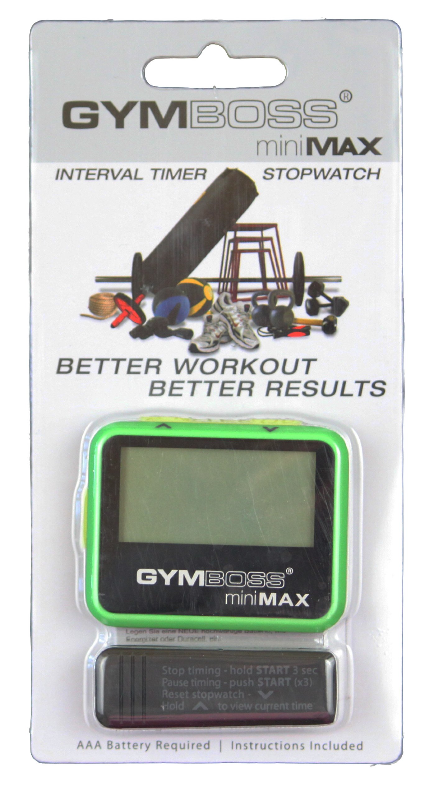 Gymboss miniMAX Interval Timer and Stopwatch - Green/Yellow SOFTCOAT