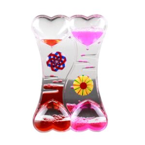 connoworld double heart liquid motion bubble drip oil hourglass timer clock kids toy gift craft decoration ornament-red pink