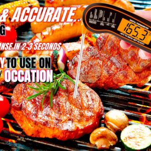 KUKVINA Waterproof Digital Instant Read Meat Thermometer for Cooking, Grilling, BBQ, Kitchen & Candy, Ultra-Fast Food Thermometer with Folding Probe，Backlight & Calibration Function