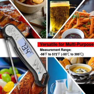 BRAPILOT Meat Thermometer Digital, Instant Read Food Thermometer for Cooking BBQ Grilling Turkey, Waterproof Electric Thermometer Backlit, Essential Kitchen Gadgets (Silver)