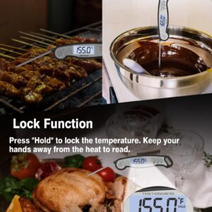 BRAPILOT Meat Thermometer Digital, Instant Read Food Thermometer for Cooking BBQ Grilling Turkey, Waterproof Electric Thermometer Backlit, Essential Kitchen Gadgets (Silver)