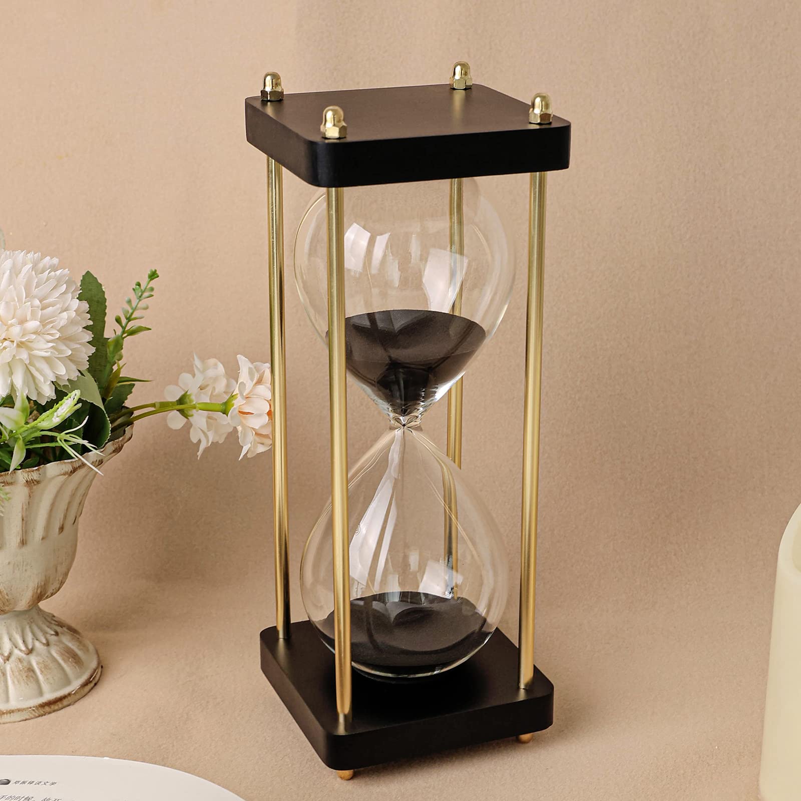 60 Minute Hourglass Timer,Rainbow Glass Hour Glass,Hourglass with Sand Timer for Gift,Hourglass Decor for Home, Desk,Office, Wedding Decor (Goldenrod Black)