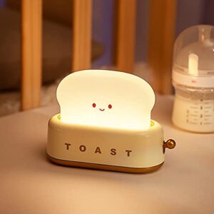 cute toaster led desktop decoration light, rechargeable timer toaster light, rechargeable timer brightness adjustable cute led toast night light, baby kids girl teen christmas gift ideas (yellow)