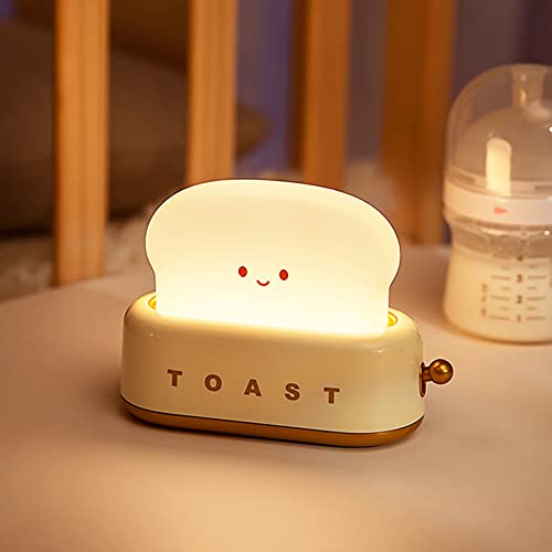 Cute toaster LED desktop decoration light, rechargeable timer toaster light, rechargeable timer brightness adjustable cute LED toast night light, baby kids girl teen christmas gift ideas (Yellow)