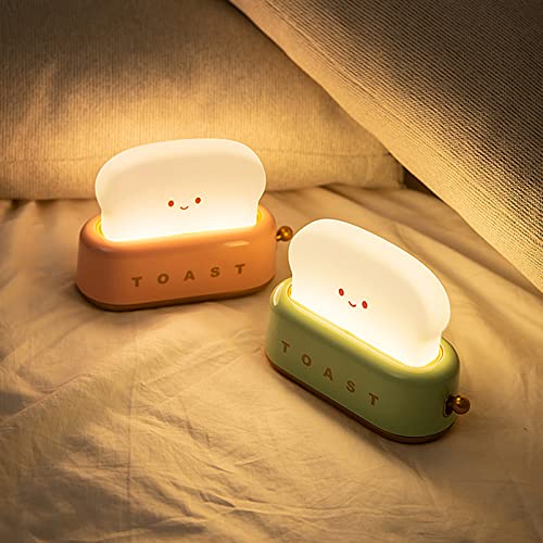 Cute toaster LED desktop decoration light, rechargeable timer toaster light, rechargeable timer brightness adjustable cute LED toast night light, baby kids girl teen christmas gift ideas (Yellow)