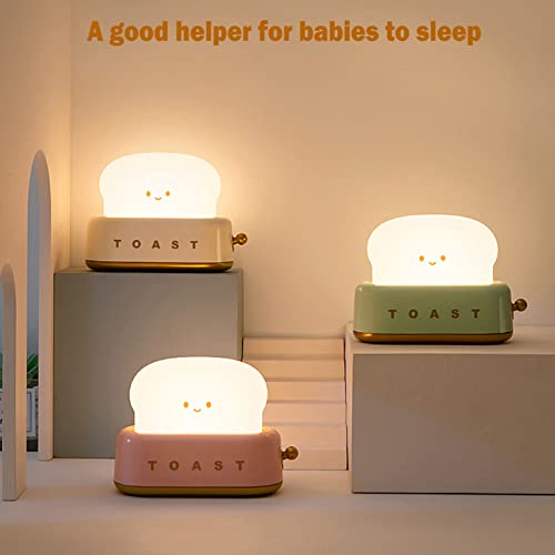 Cute toaster LED desktop decoration light, rechargeable timer toaster light, rechargeable timer brightness adjustable cute LED toast night light, baby kids girl teen christmas gift ideas (Yellow)