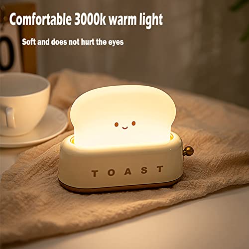 Cute toaster LED desktop decoration light, rechargeable timer toaster light, rechargeable timer brightness adjustable cute LED toast night light, baby kids girl teen christmas gift ideas (Yellow)