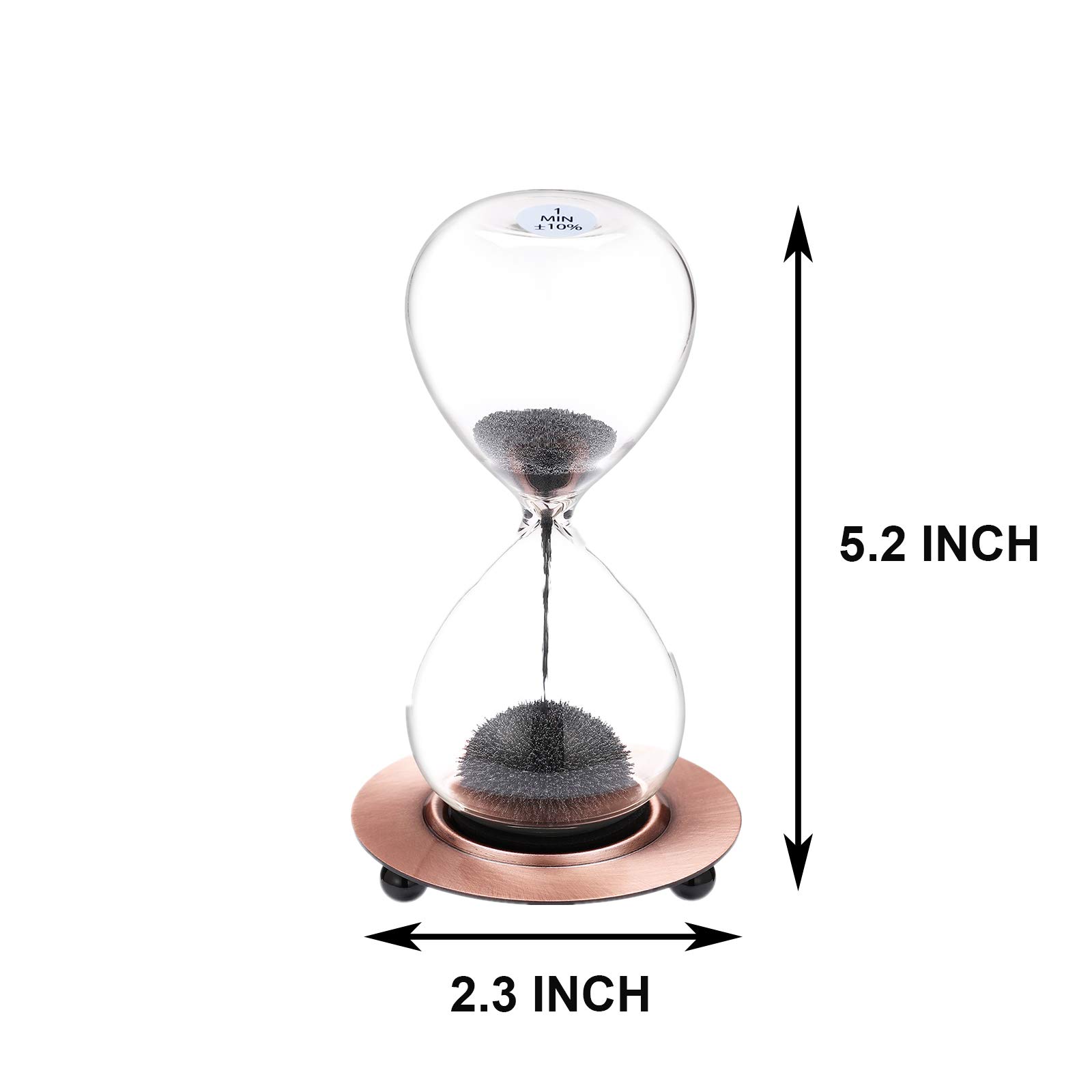 SuLiao Magnetic Hourglass 1 Minute Sand Timer: Large Sand Clock One Minute with Gray Magnet Iron Powder & Metal Base, Sand Watch 1 Min, Hand-Blown Hour Glass Sandglass for Office Desk Home Decor