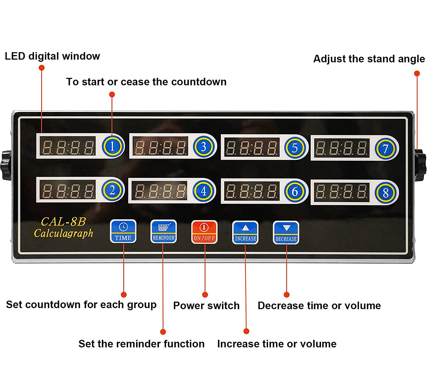 Digital Kitchen Timer Cooking Clock Reminder Big Stainless Steel 8 Channel Timers with Stand Suitable for Business Restaurant Kitchens