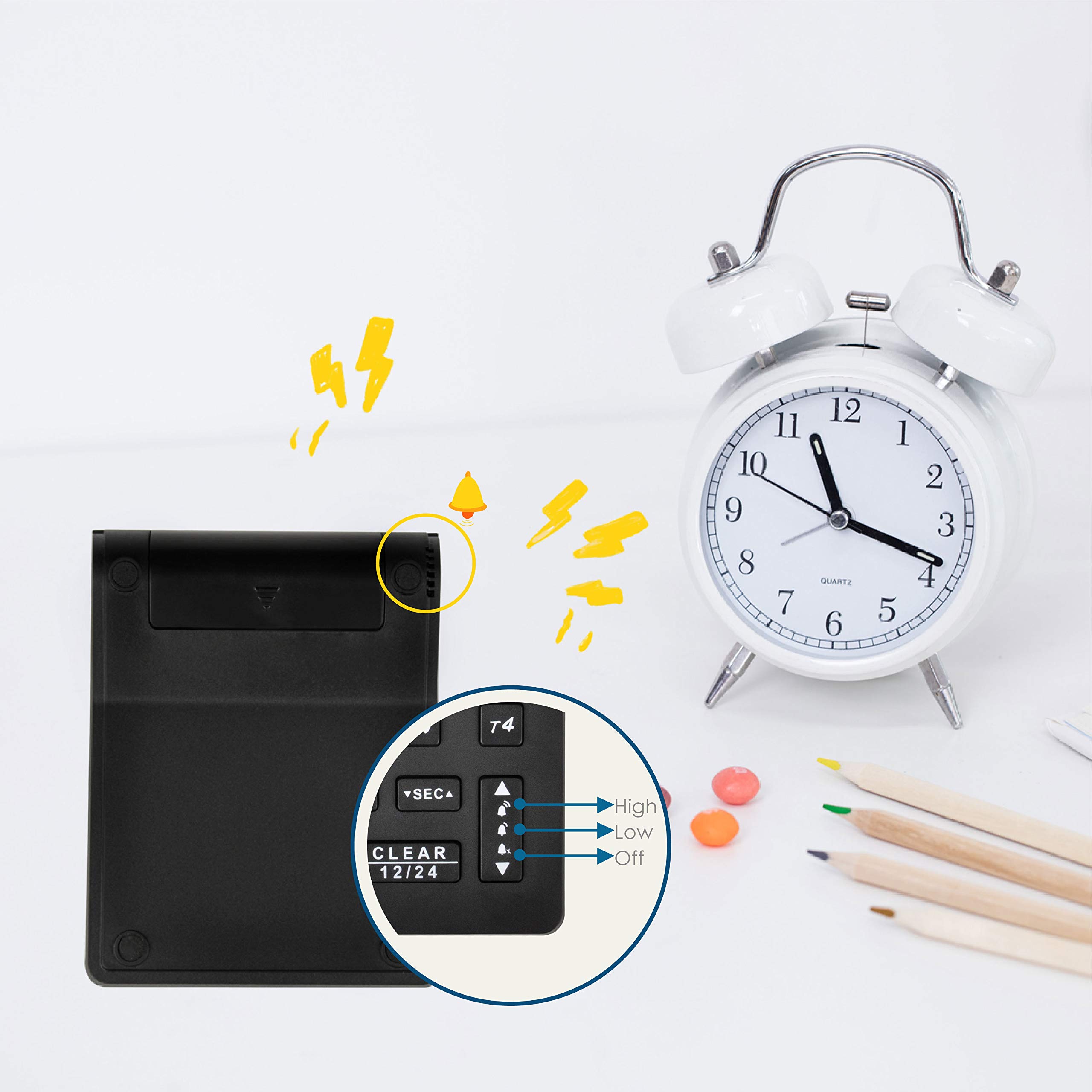 Runleader Digital Desktop Kitchen Timer,4 Countdown Timers & Stopwatchs with 12/24 Hours Clock Large Digits Alarm Reminder for Baking Cooking Homework Fitness(black-205)