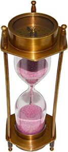 antique brass sand timer hourglass with maritime brass compass – elevate your space with nautical charm!