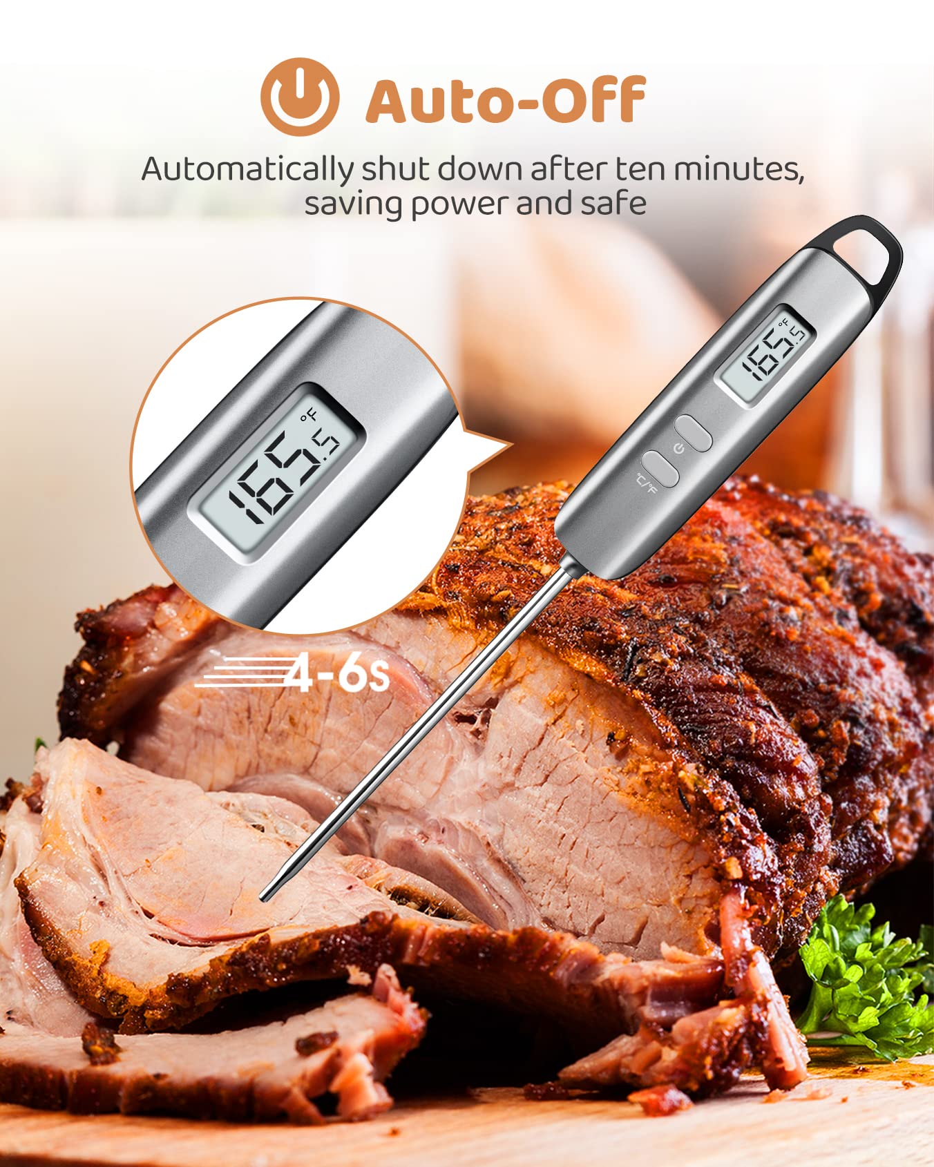 Digital Meat Thermometer, Candy Thermometer for Cooking, Instant Read Food Thermometer with 4.7 Inch Long Probe, Kitchen Thermometer with Protect Sheath Auto-shutoff for Turkey Grill Oven BBQ Smoker