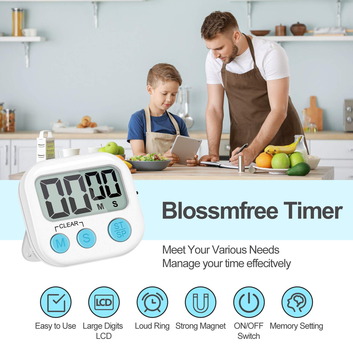 UMIKAkitchen Kitchen Timer, 2 Pack Large Digits Classroom Timer for Kids,Simple Operation Magnetic Timers, Digital Timer for Cooking -White