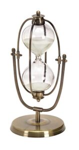 deco 79 glass timer with rotating stand, 13" x 6" x 6", brass