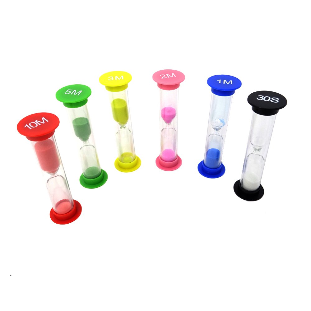 Hourglass yueton 6Pcs Sand Timer Colorful Plastic Sandglass Hourglass Sand Clock Timer for Kid Time Management Games Tabata and high Intensity Interval Training 30sec 1min 2mins 3mins 5mins 10mins