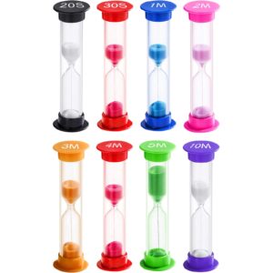 igoolee 8 pcs sand timer colorful hourglass sandglass sand clock timers set 20sec / 30sec / 1min / 2mins / 3mins / 4mins / 5mins / 10mins for kids brushing teeth, cooking, game, school, office