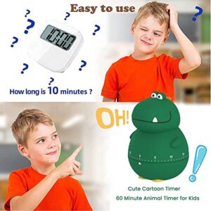 Cartoon Timer Kids Cute Kitchen Timer 60-Minute Timer Animal Reminder No Batteries for Study Work Exercise Home Desktop Decor (Dinosaur-Green)