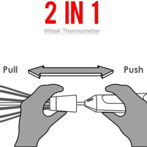 2 in 1 Stainless Steel Whisk Egg Beater & Instant Thermometer Probe 12 inch for Cooking Candy, Yogurt, Chocolate, Butter Cream, Sause, Cake