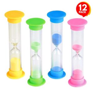 artcreativity 2 minute colored sand timers for kids - pack of 12-3.5 inch durable pvc hourglass timers, toothbrush and classroom visual timers, cool birthday party favors and goodie bag fillers