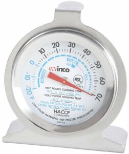 winco dial refrigerator/freezer thermometer with hook and panel base, 2-inch