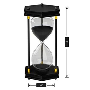 SuLiao Hourglass 60 Minute Sand Timer: Large 10 Inch Hexagon Wooden Black Sand Clock,Reloj De Arena para Decoracion, Vintage Sand Watch 60 Min, 1 Hour Glass Sandglass for Home Office Desk Decorative