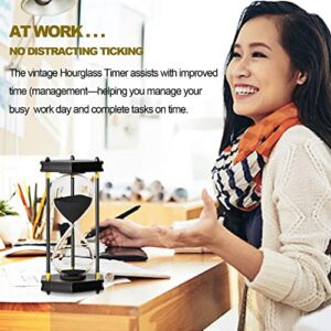 SuLiao Hourglass 60 Minute Sand Timer: Large 10 Inch Hexagon Wooden Black Sand Clock,Reloj De Arena para Decoracion, Vintage Sand Watch 60 Min, 1 Hour Glass Sandglass for Home Office Desk Decorative