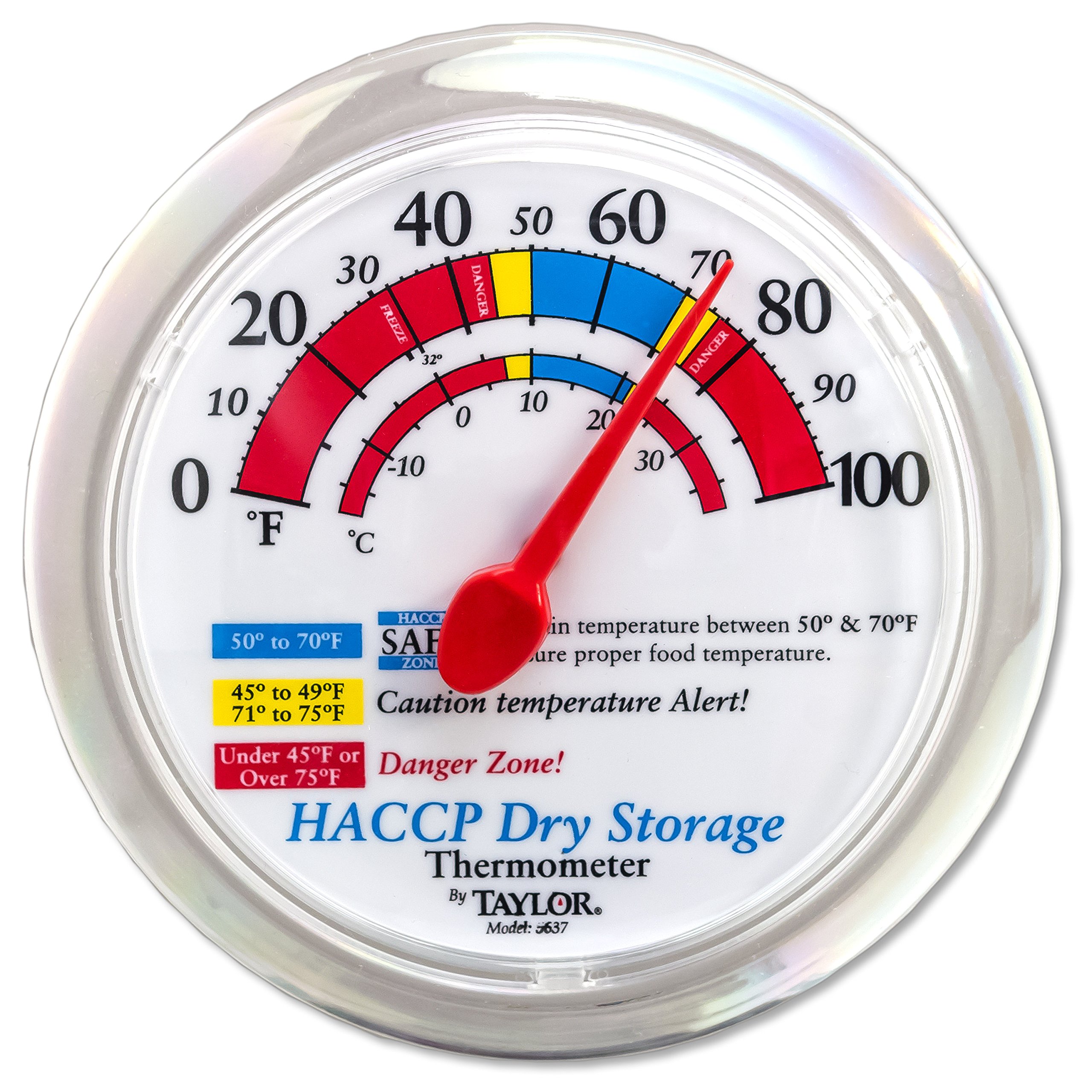 Taylor 5637 Prep and Dry Storage Wall Thermometer with Mounting Bracket, 6" Dial HACCP, 8.5' Height, 6.75' Width, 1.3' Length