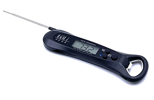 Surewheels Digital Meat Thermometer for Cooking Food, Oven Baking, BBQ, Grilling, Deep Frying- Waterproof, Backlight Instant Read with Bottle Opener (Black)