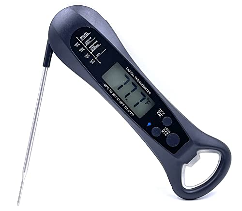 Surewheels Digital Meat Thermometer for Cooking Food, Oven Baking, BBQ, Grilling, Deep Frying- Waterproof, Backlight Instant Read with Bottle Opener (Black)