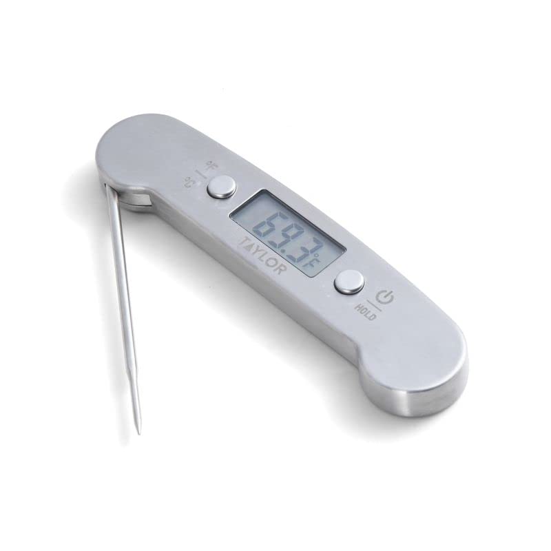 Taylor Precision Products Instant Read Digital Meat Thermometer, for Cooking Food and BBQ Grill, Multiuse Kitchen Thermometer, Folding Probe, Stainless-Steel