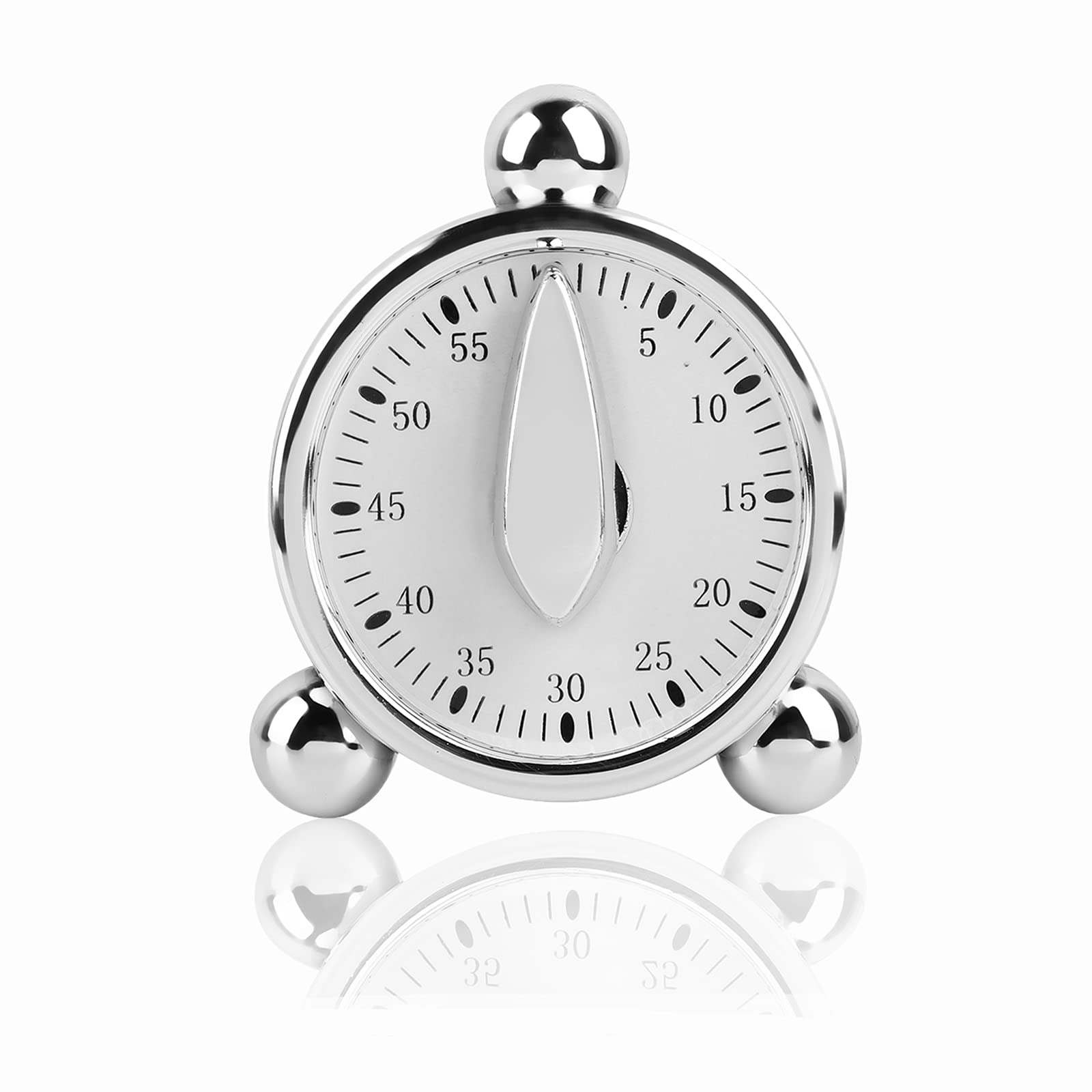 60 Minutes Kitchen Timer, Stainless Steel Egg Shaped Mechanical Cooking Timer Manual Countdown Reminder Baking Timing Tool with Rotating Alarm Sound