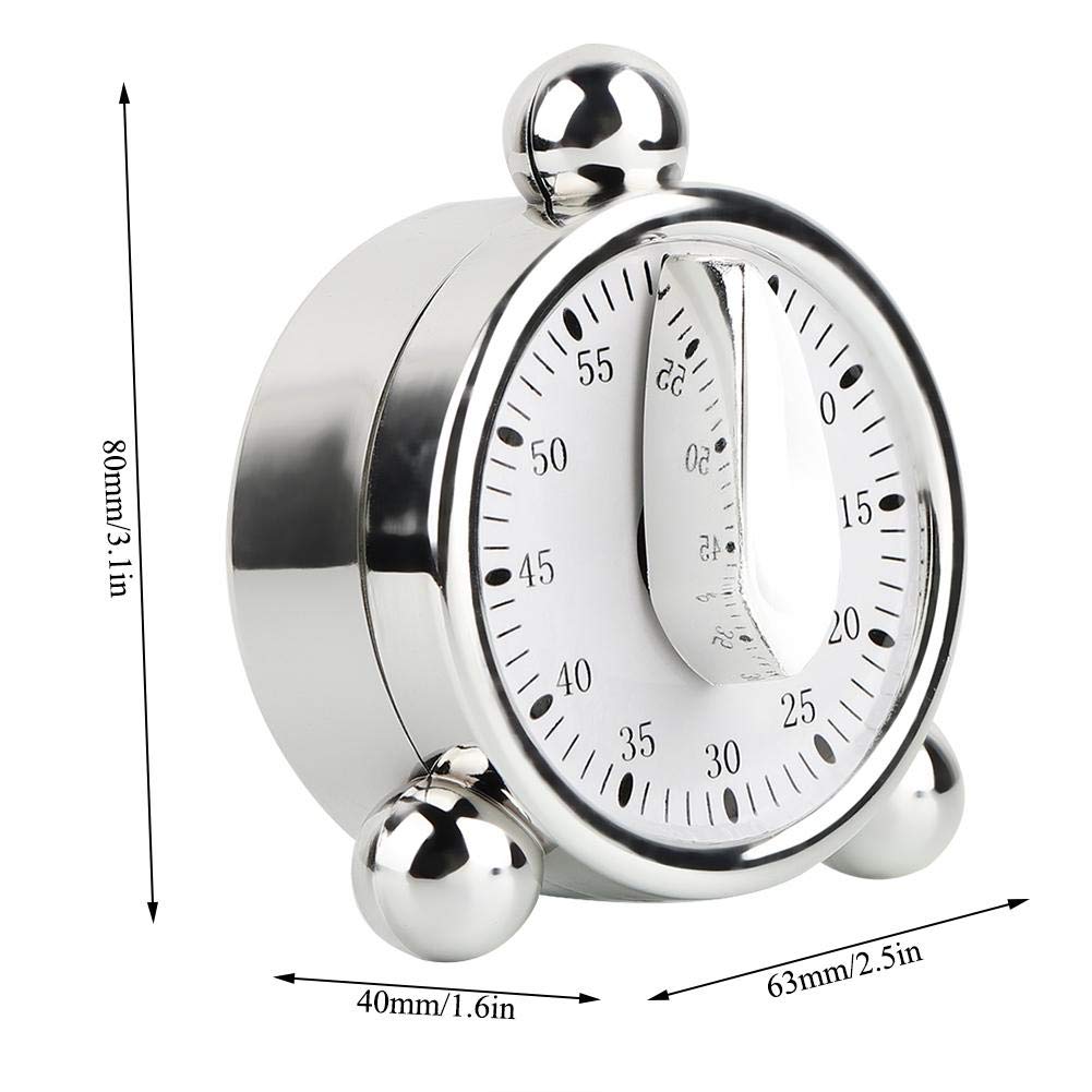 60 Minutes Kitchen Timer, Stainless Steel Egg Shaped Mechanical Cooking Timer Manual Countdown Reminder Baking Timing Tool with Rotating Alarm Sound