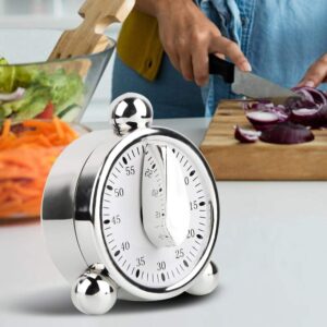 60 Minutes Kitchen Timer, Stainless Steel Egg Shaped Mechanical Cooking Timer Manual Countdown Reminder Baking Timing Tool with Rotating Alarm Sound