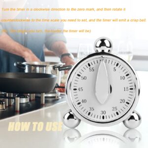 60 Minutes Kitchen Timer, Stainless Steel Egg Shaped Mechanical Cooking Timer Manual Countdown Reminder Baking Timing Tool with Rotating Alarm Sound