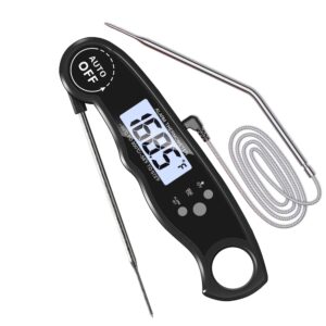 2 in 1 digital meat thermometer for cooking,instant read food thermometer for bbq grilling,magnet foldable oven food thermometer with calibration,backlight (black)
