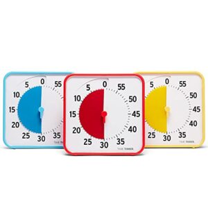 time timer 8 inch learning center classroom set — 60 minute visual timer for kids with dry erase activity cards for kids classroom, learning centers and teachers desk clock, primary (3-pack)