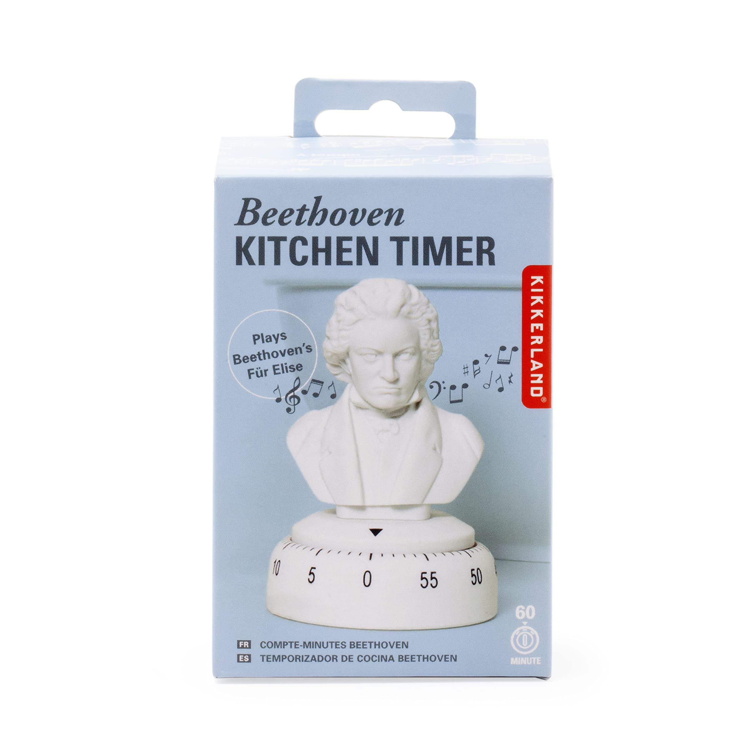 Kikkerland Beethoven 60 Minute Kitchen Timer, Mechanical Kitchen Timer, Wind up Timer for Cooking, Reading and Sports, Plays Fur Elise, White