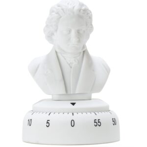 Kikkerland Beethoven 60 Minute Kitchen Timer, Mechanical Kitchen Timer, Wind up Timer for Cooking, Reading and Sports, Plays Fur Elise, White