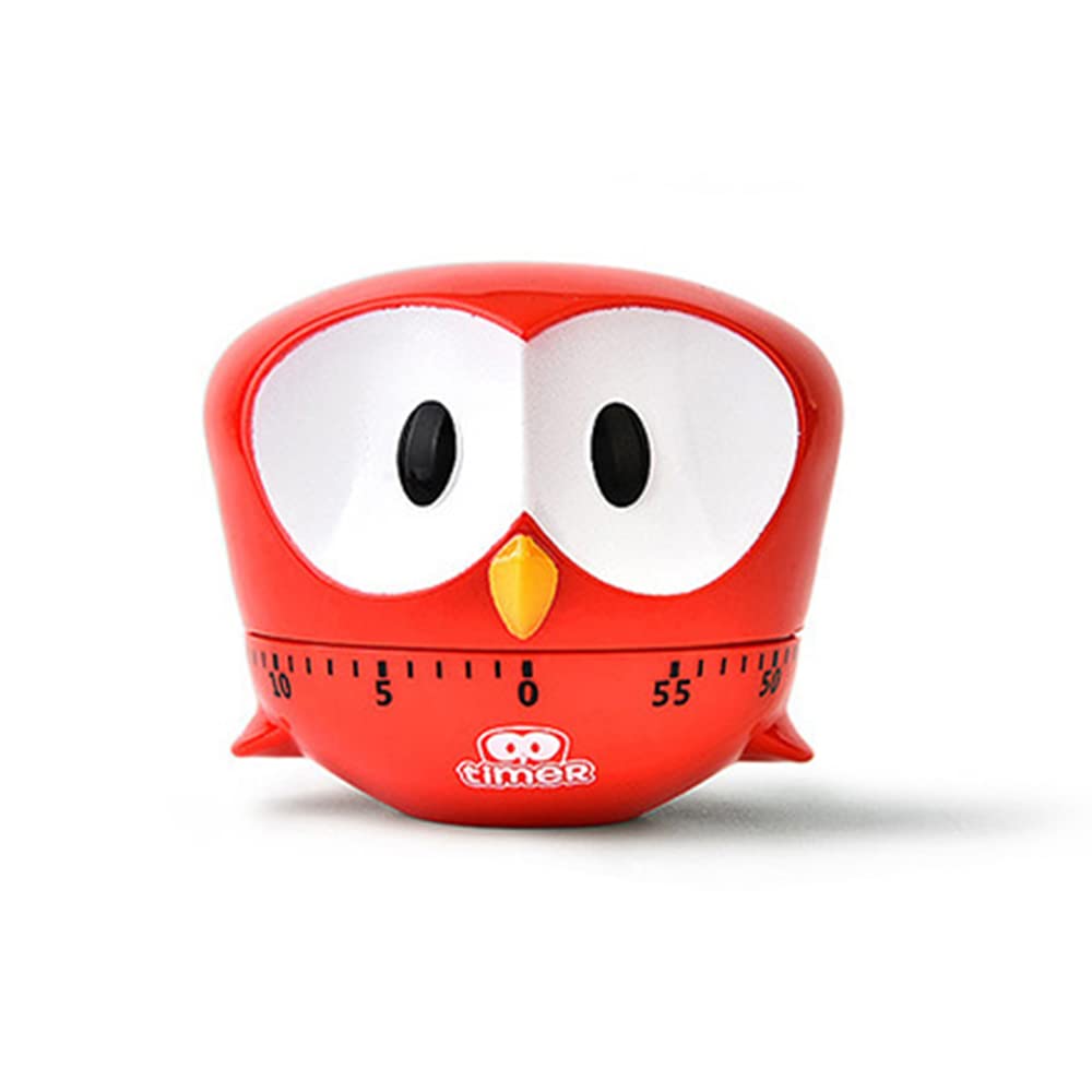 FCOVUVDBD Red Owl Mechanical Kitchen Timer, 60-Minute Wind Up Dial 360° Rotating, Cute Timer for Cooking/Reading/Do Sport