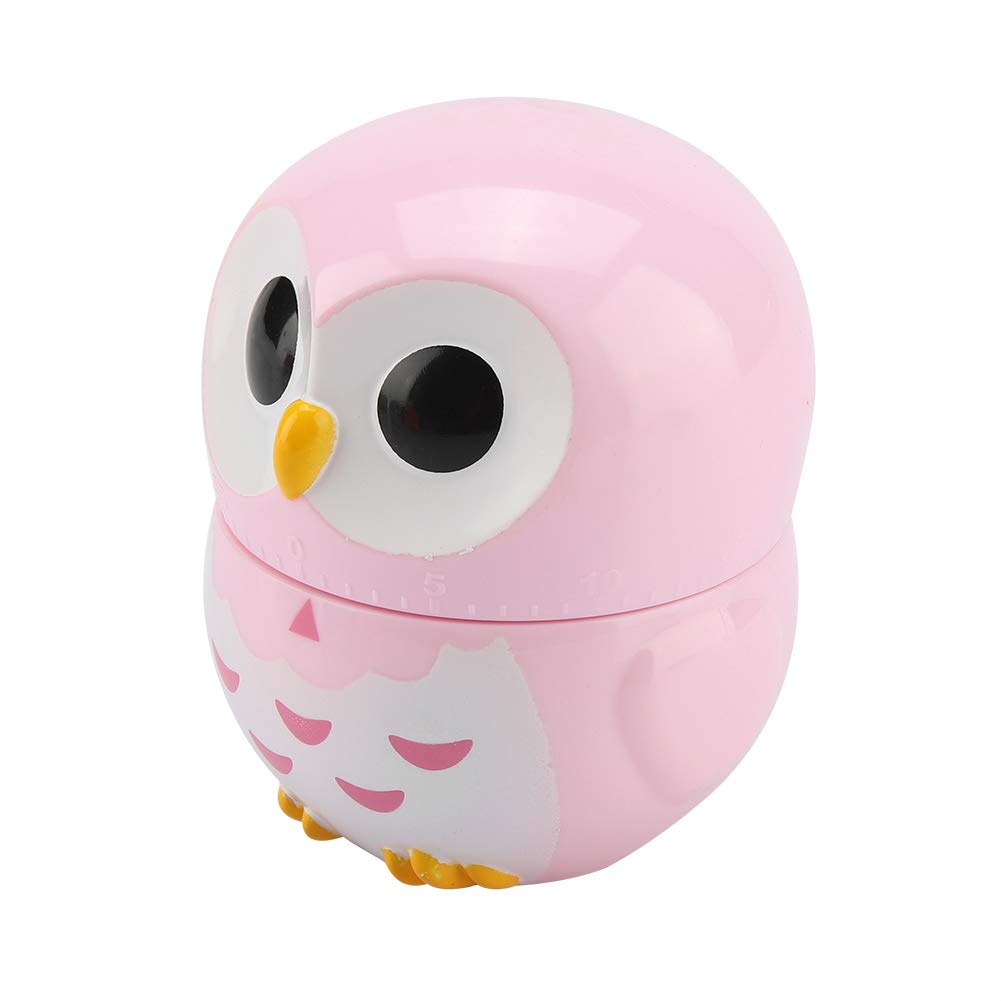 Manual Timer Cute Owl Shape Kitchen Manual Timer Mechanical Home Cooking Counters Clock(Pink)