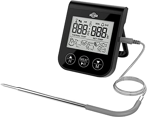 Grillman Digital Meat Thermometer with Leave-in Stainless Steel Probe and Timer for Grills, Smokers and Kitchen Ovens - Preset for Beef, Pork, Poultry and Fish or Set Cooking Times and Target Temps